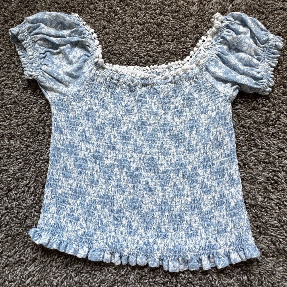 Ocean Drive Blue and White Smocked Crop Top